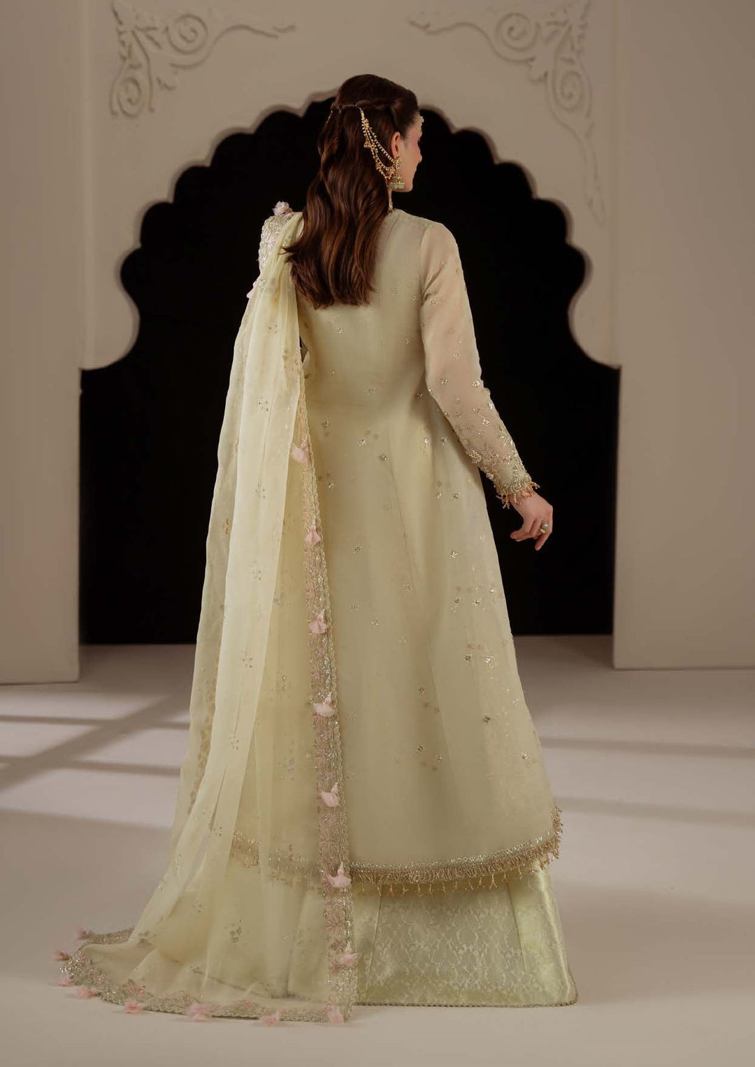 Reverie from behind, the dupatta over one shoulder